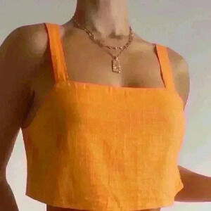 Showpo Save The Light Crop Top Women's Sz 2 Orange Linen Blend Adjustable Straps